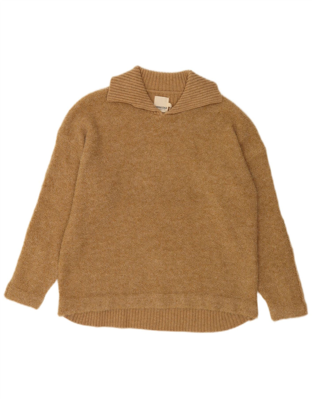Maglione oversize da donna con collo a polo oversize Indi & Cold UK16 grande lana beige