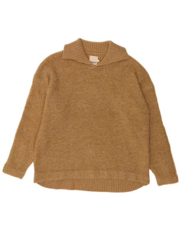 Maglione oversize da donna con collo a polo oversize Indi & Cold UK16 grande lana beige