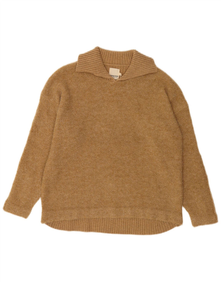 Maglione oversize da donna con collo a polo oversize Indi & Cold UK16 grande lana beige