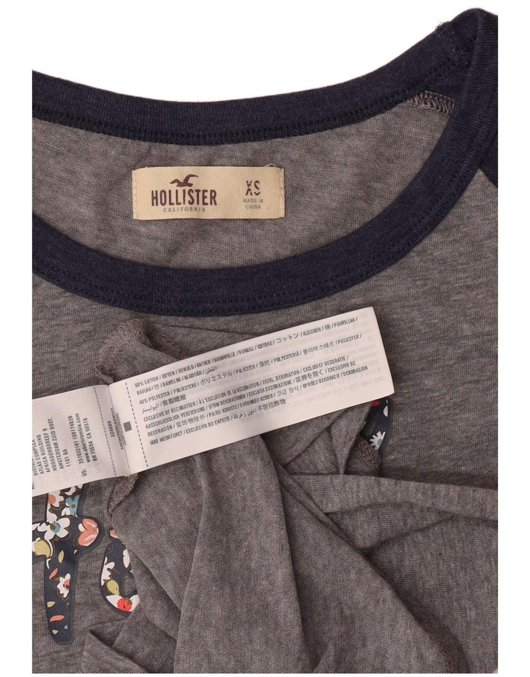 T-shirt grafica da donna HOLLISTER Top UK 6 XS in cotone color block grigio