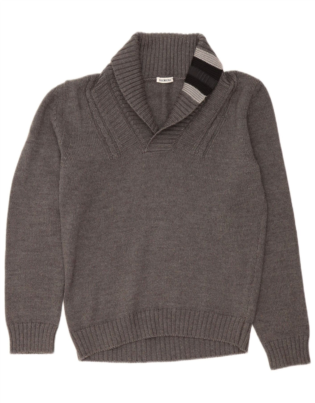Bikkembergs Maglione da uomo con collo a scialle grande in lana color block grigio