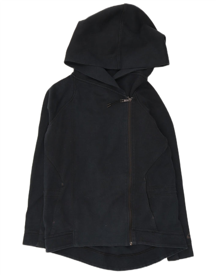 Maglione con cappuccio e zip oversize da donna NIKE UK 10 piccolo in cotone blu navy