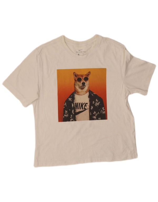 T-shirt grafica da donna Nike Top UK 14 grande cotone bianco