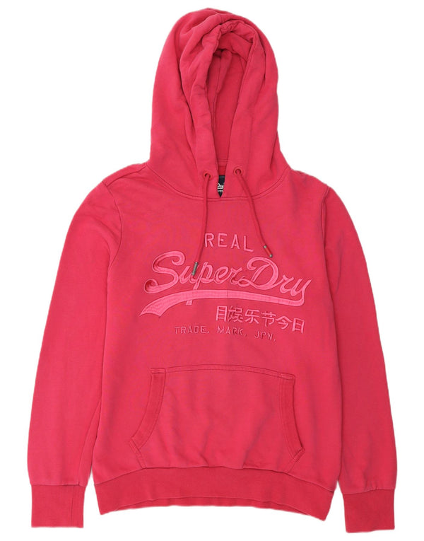 Felpa con cappuccio grafica da donna Superdry UK 14 grande cotone rosa