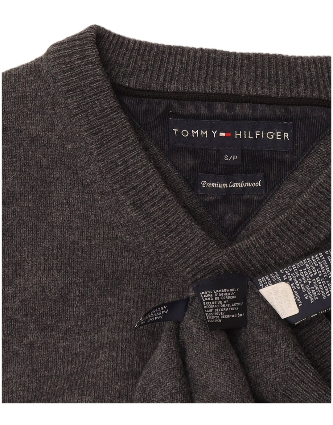 Maglione da uomo con scollo a V Tommy Hilfiger piccolo in lana d'agnello grigia