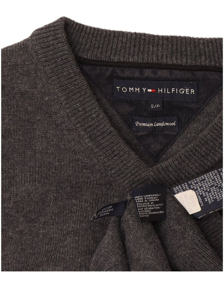 Maglione da uomo con scollo a V Tommy Hilfiger piccolo in lana d'agnello grigia