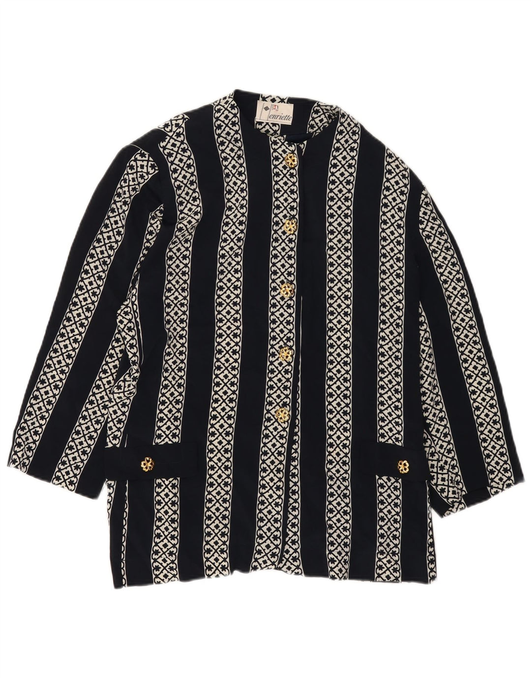 Camicetta camicia vintage da donna con maniche a 3/4 IT 52 2XL Poliestere a righe nere