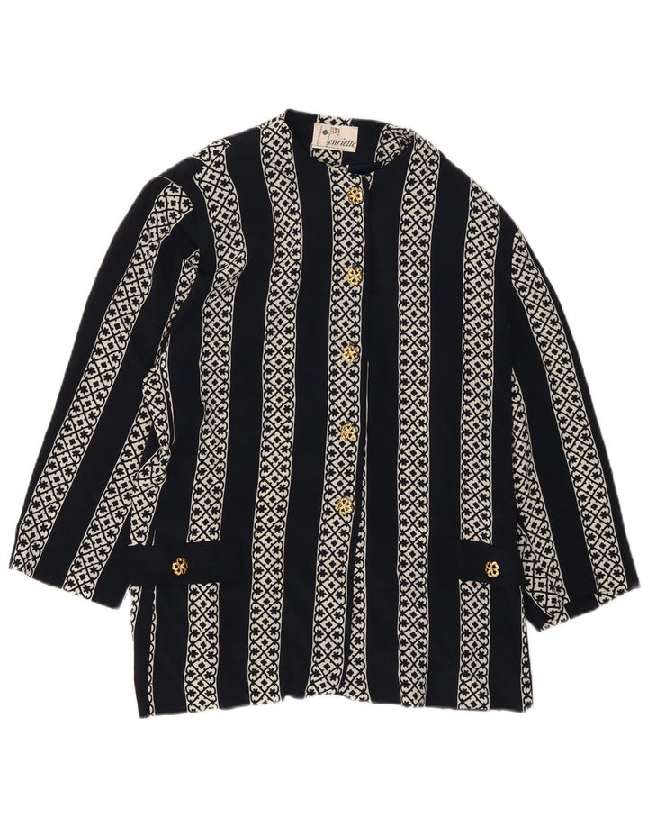 Camicetta camicia vintage da donna con maniche a 3/4 IT 52 2XL Poliestere a righe nere