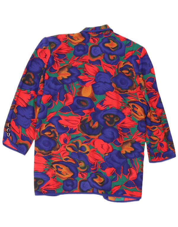 Giacca blazer vintage da donna a 4 bottoni UK 20 2XL poliestere floreale blu