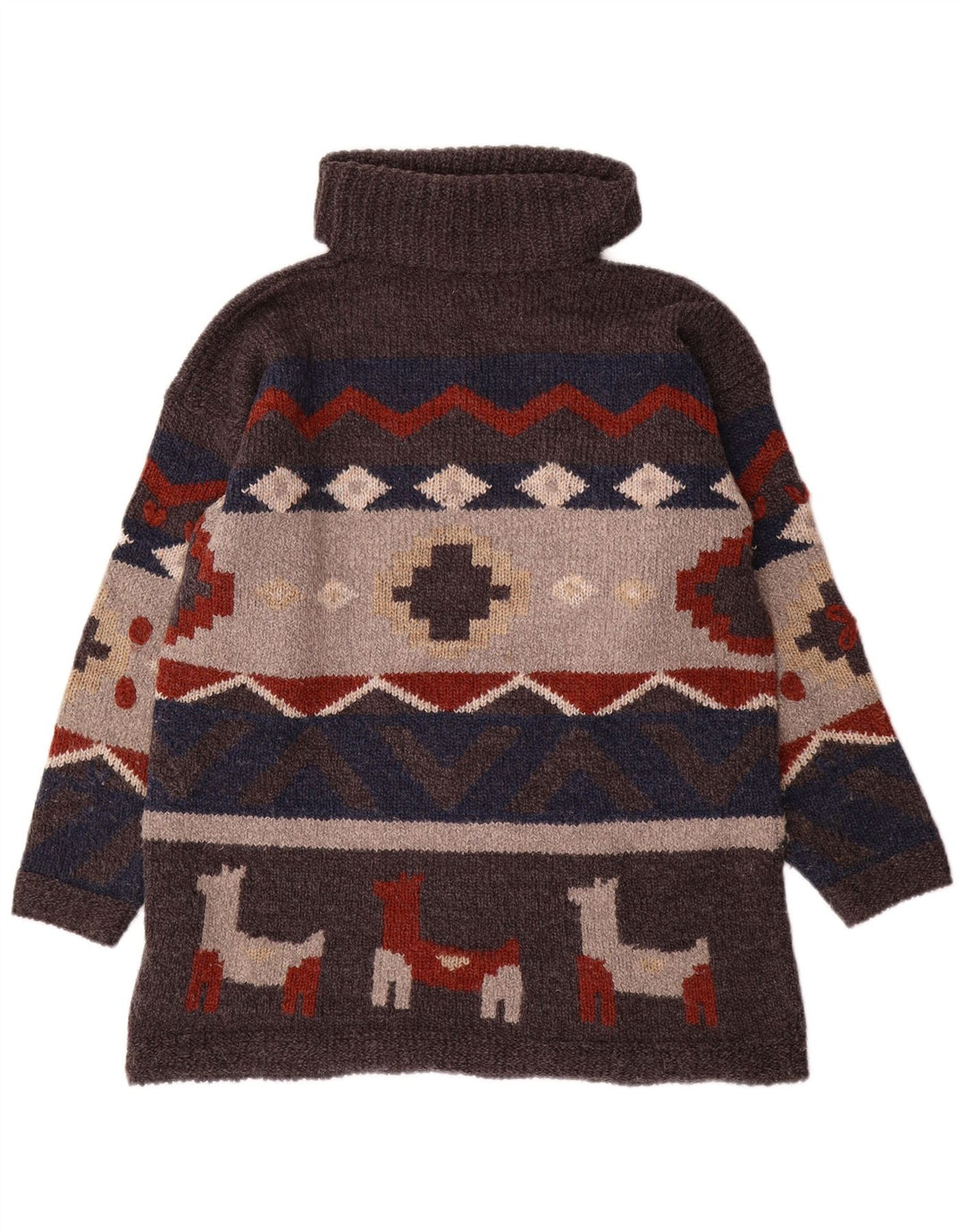Maglione maglione vintage da uomo con collo alto, taglia unica, in acrilico geometrico grigio