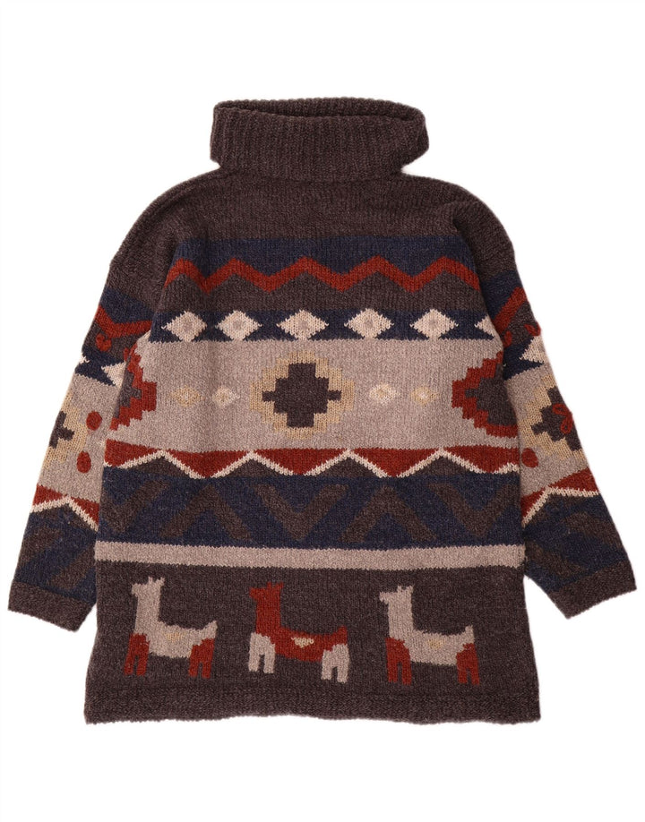 Maglione maglione vintage da uomo con collo alto, taglia unica, in acrilico geometrico grigio