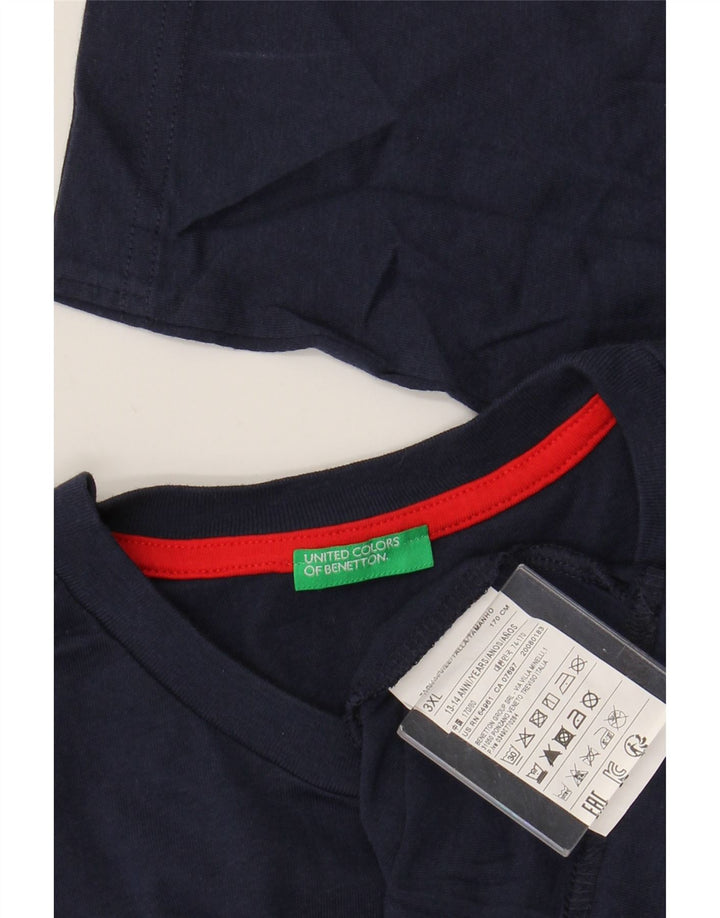BENETTON Top grafico da bambino manica lunga 13-14 anni 3XL cotone blu navy