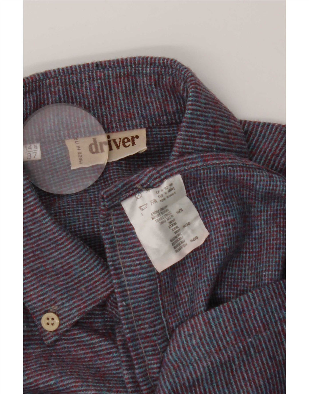 Camicia vintage da uomo in flanella taglia 37 14 1/2 piccolo poliestere a righe viola