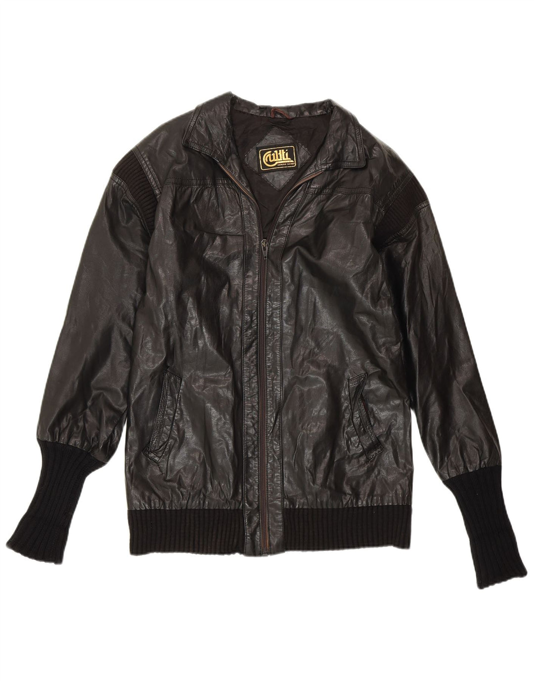 Giacca in pelle da donna VINTAGE UK 14 Pelle nera media