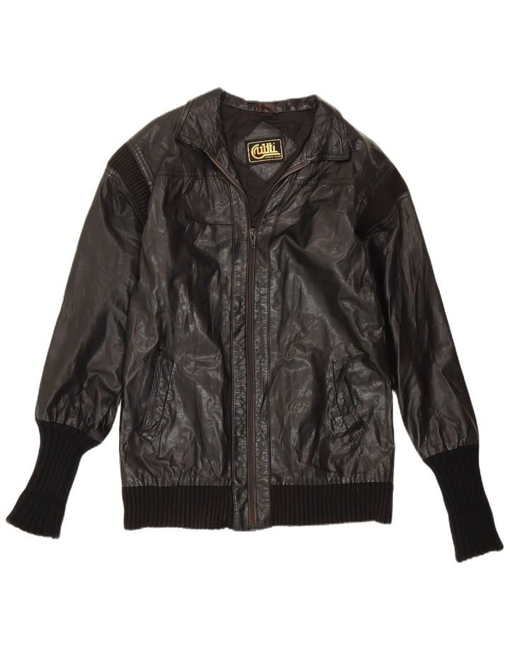 Giacca in pelle da donna VINTAGE UK 14 Pelle nera media