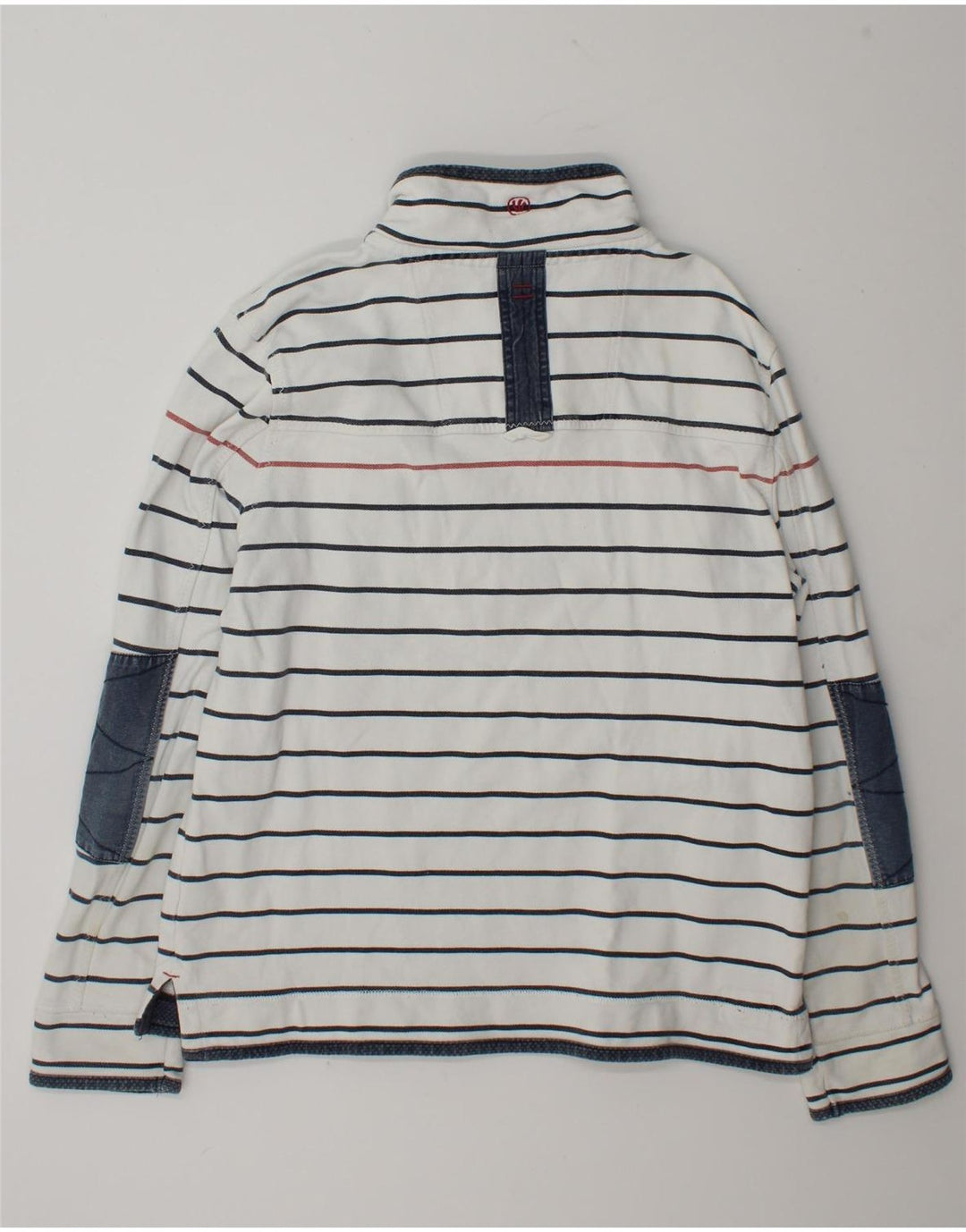 Felpa da uomo con collo con zip Fat Face, maglione grande, cotone a righe bianche