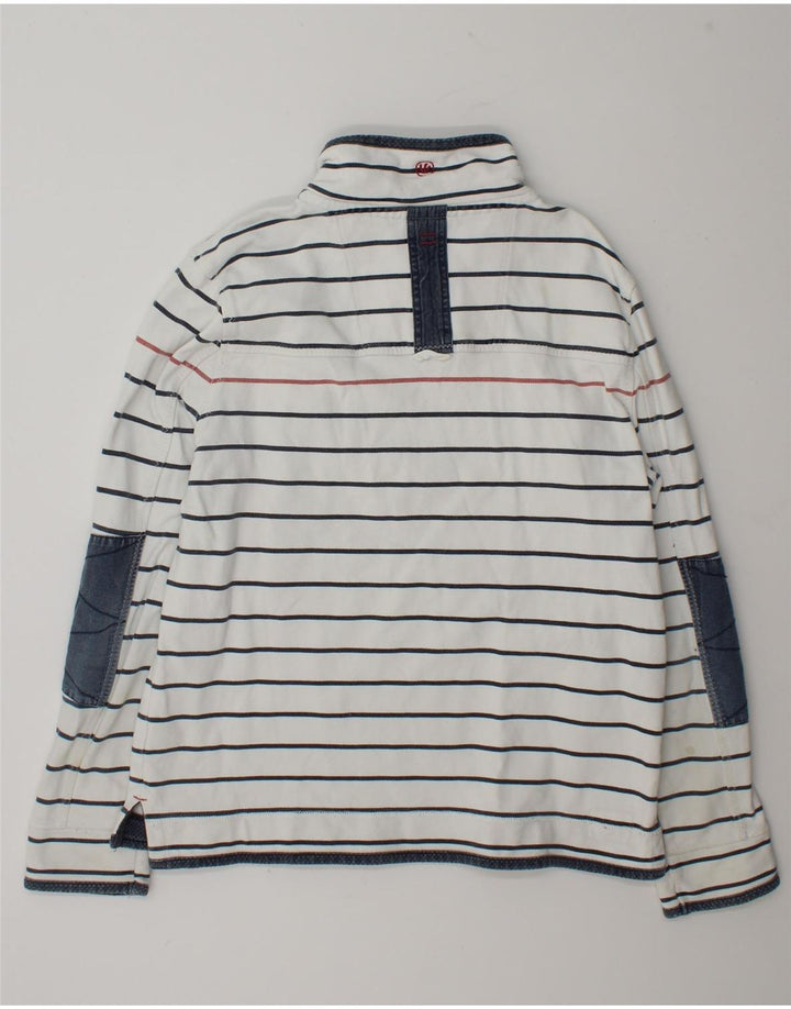 Felpa da uomo con collo con zip Fat Face, maglione grande, cotone a righe bianche
