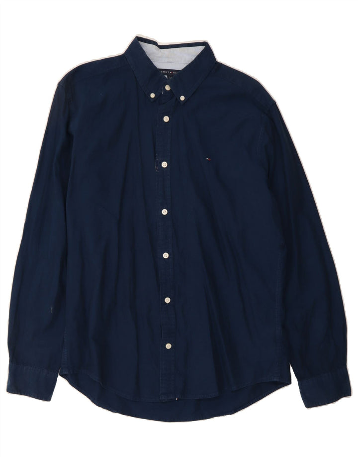 TOMMY HILFIGER Mens Shirt Large Navy Blue Cotton Vintage Tommy Hilfiger and Second-Hand Tommy Hilfiger from Messina Hembry 