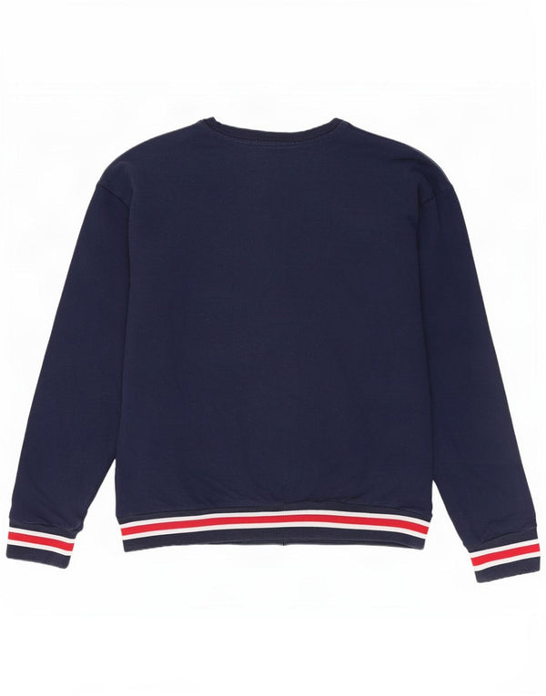 Fila Donna Felpa Maglione UK 14 Medio Blu Navy Cotone