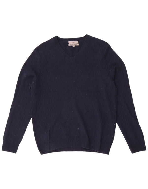 Marks & Spencer Mens V-Neck Jumper Sweater Medium Navy Blue Lambswool