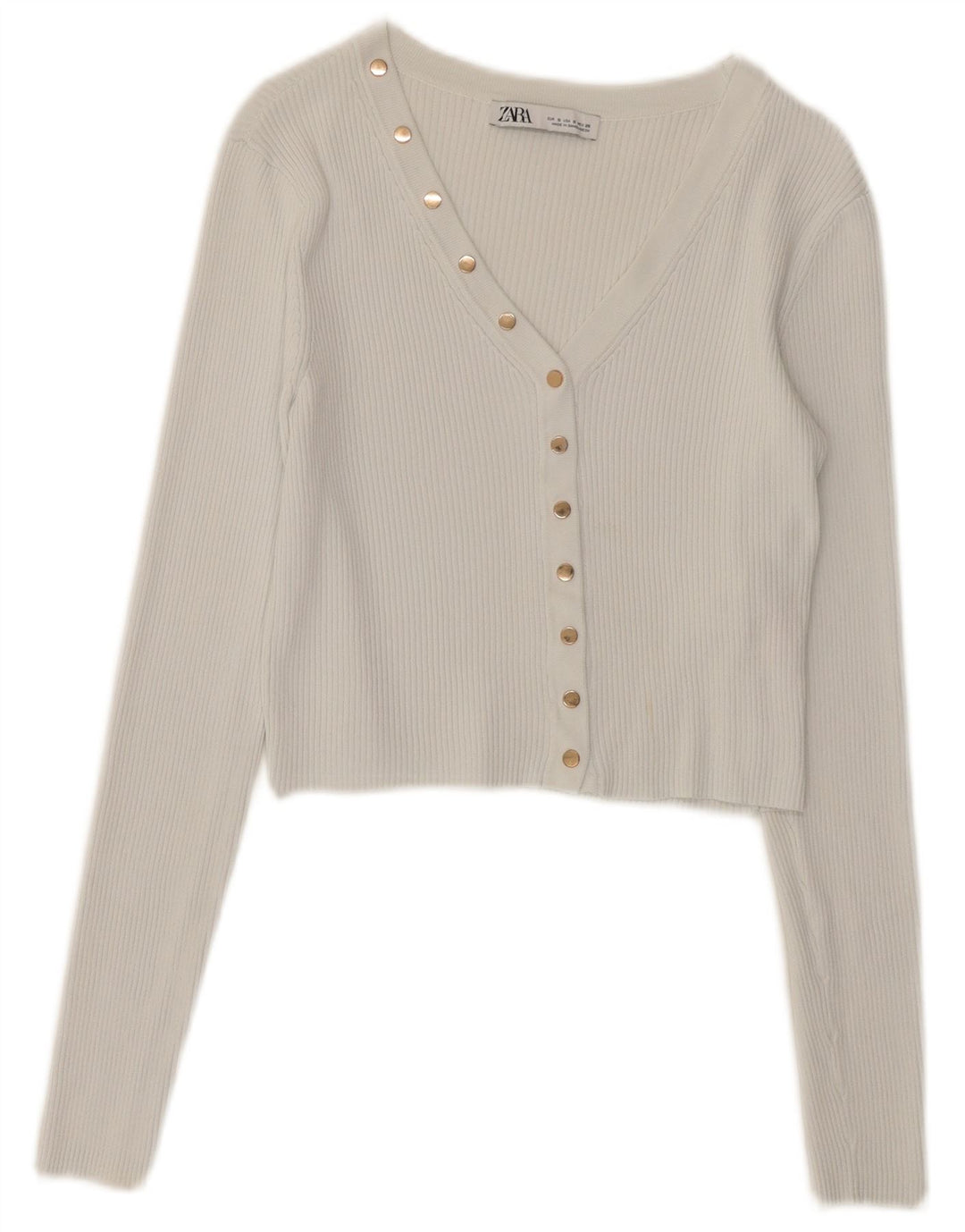 Top cardigan corto da donna Zara UK 10 piccolo bianco in poliammide