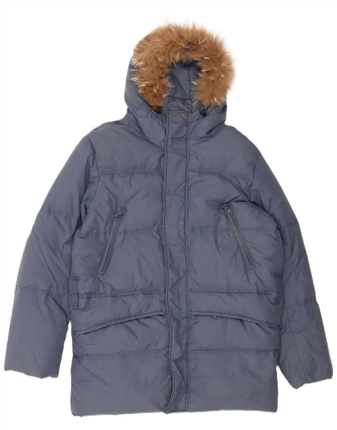 Cappotto imbottito con cappuccio vestibilità ampia da uomo VINTAGE UK 36 piccolo nylon blu