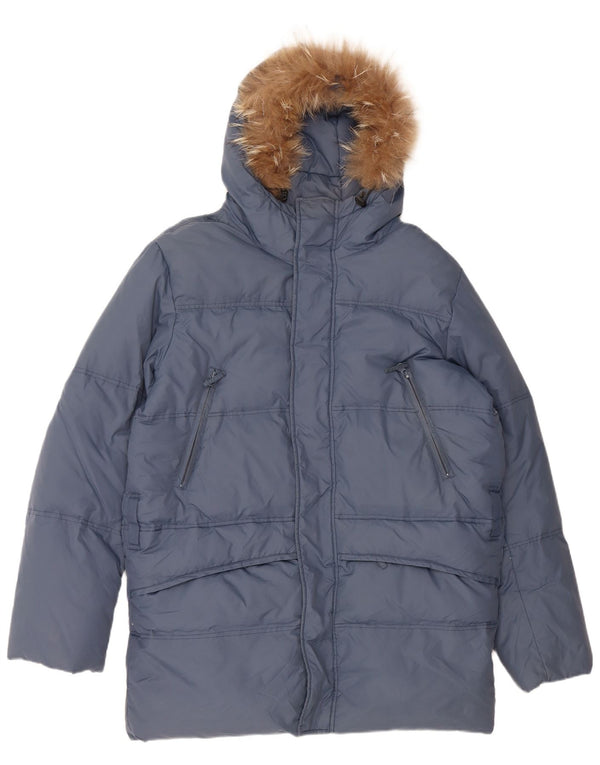 Cappotto imbottito con cappuccio vestibilità ampia da uomo VINTAGE UK 36 piccolo nylon blu