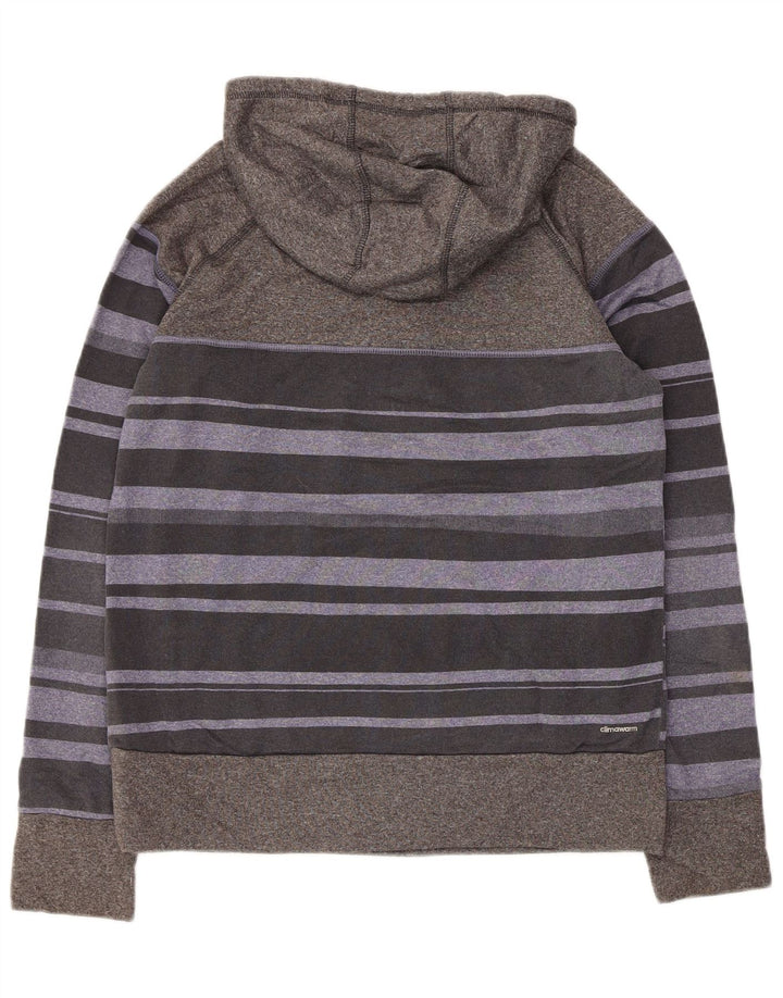 Felpa con cappuccio da donna Adidas UK 16 poliestere a righe grandi grigie