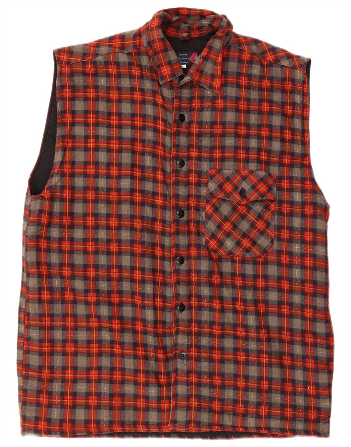 Camicia vintage da uomo senza maniche in flanella a quadri rossi grandi