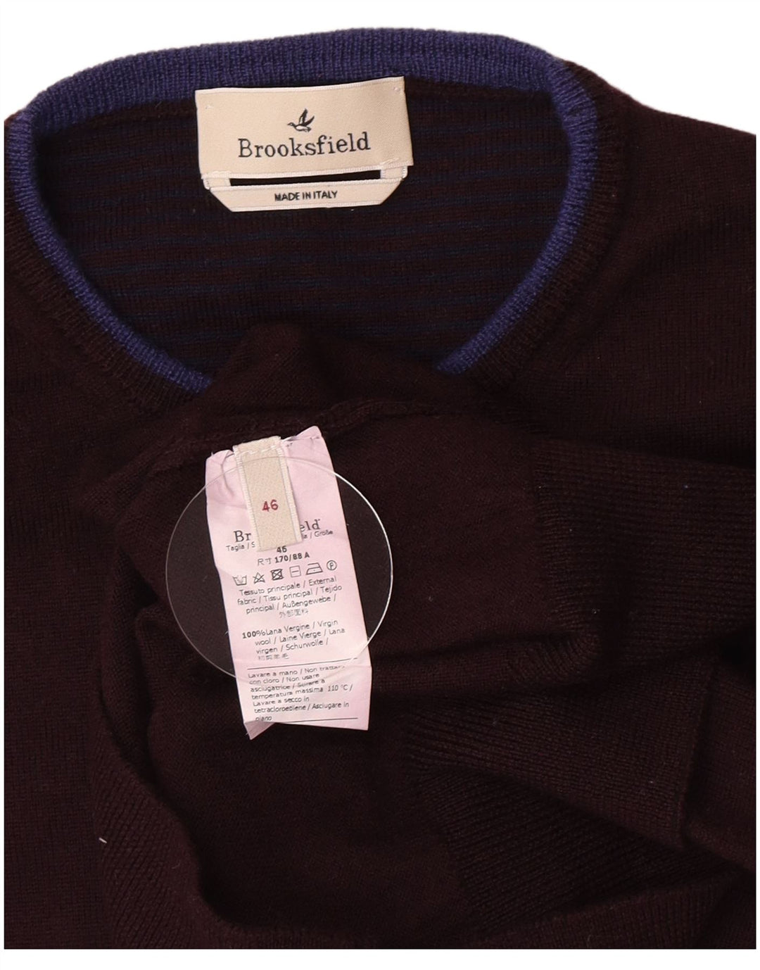 Maglione maglione girocollo da uomo Brooksfield IT 46 piccolo marrone rossiccio in lana vergine