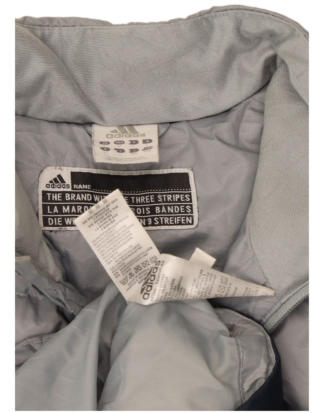 Giacca imbottita da uomo a tre strisce Adidas UK 40 Large Grey Colourblock