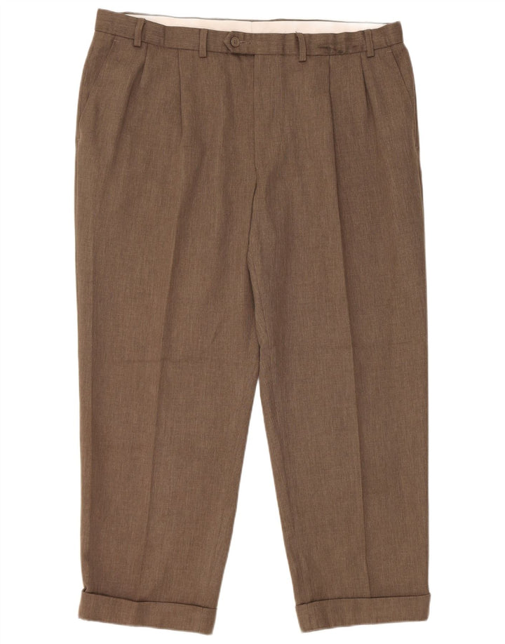Pantaloni da abito con pegging affusolati da uomo Marks & Spencer W40 L29 poliestere marrone