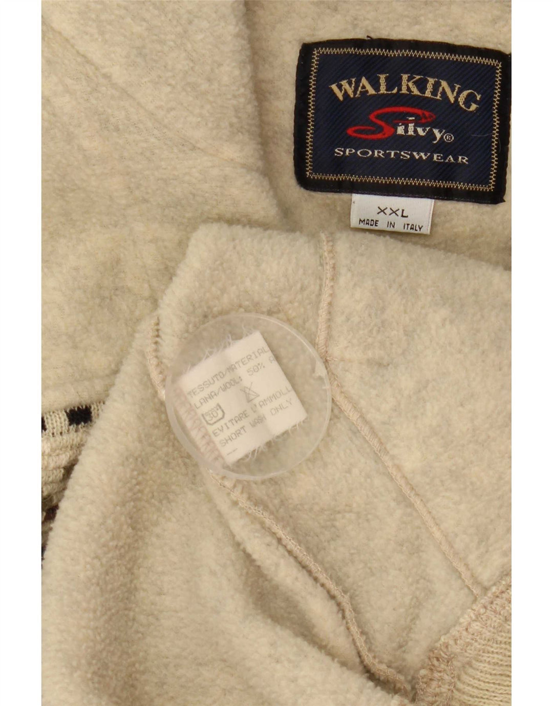 Maglione in pile da uomo Silvy con zip e collo 2XL Lana geometrica beige