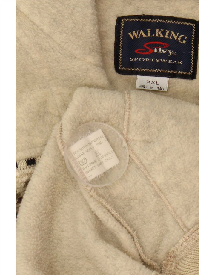Maglione in pile da uomo Silvy con zip e collo 2XL Lana geometrica beige