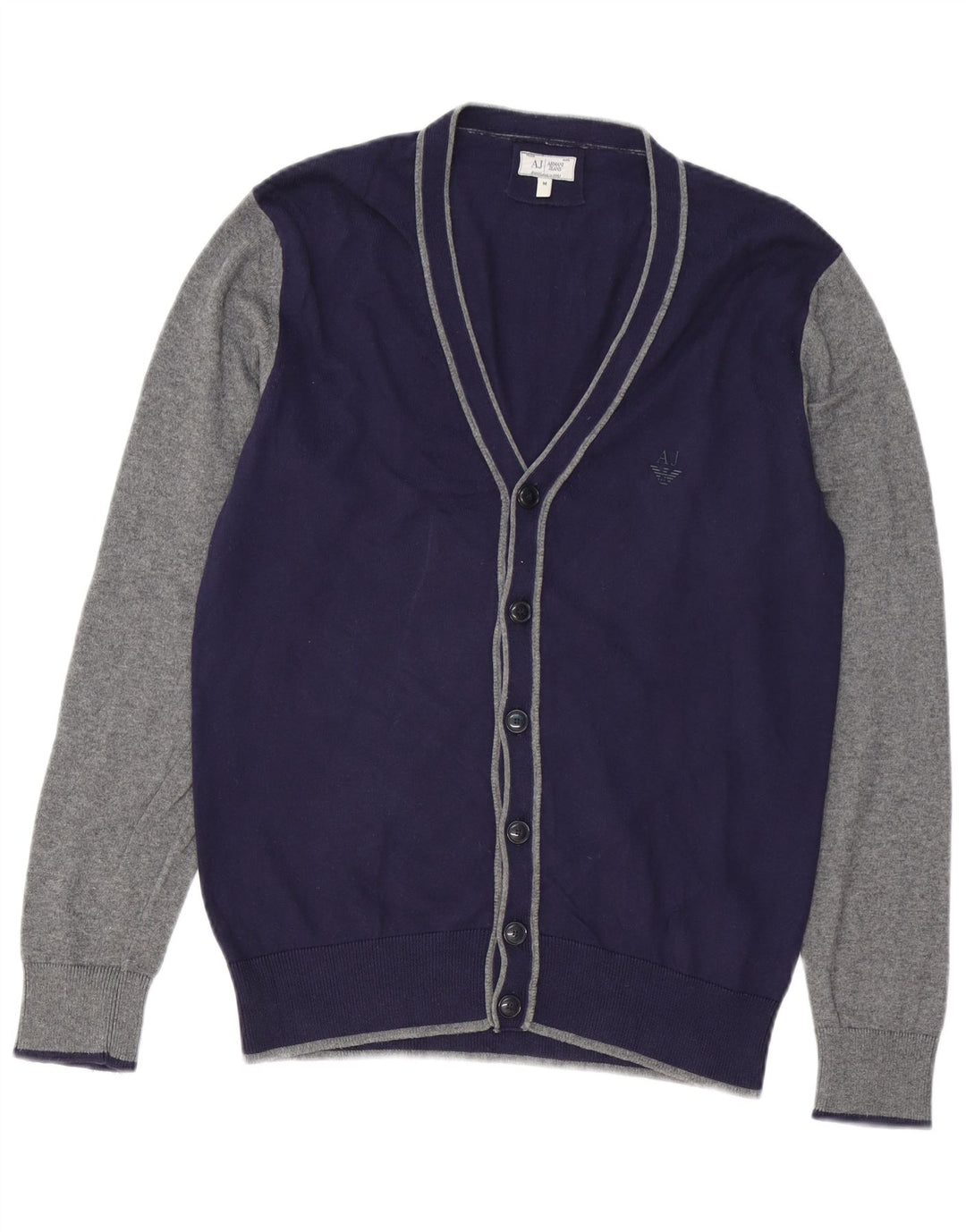 ARMANI JEANS Maglione cardigan da uomo in cotone color block medio blu navy