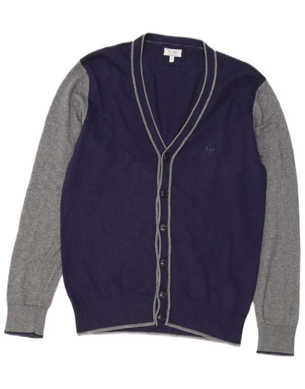 ARMANI JEANS Maglione cardigan da uomo in cotone color block medio blu navy