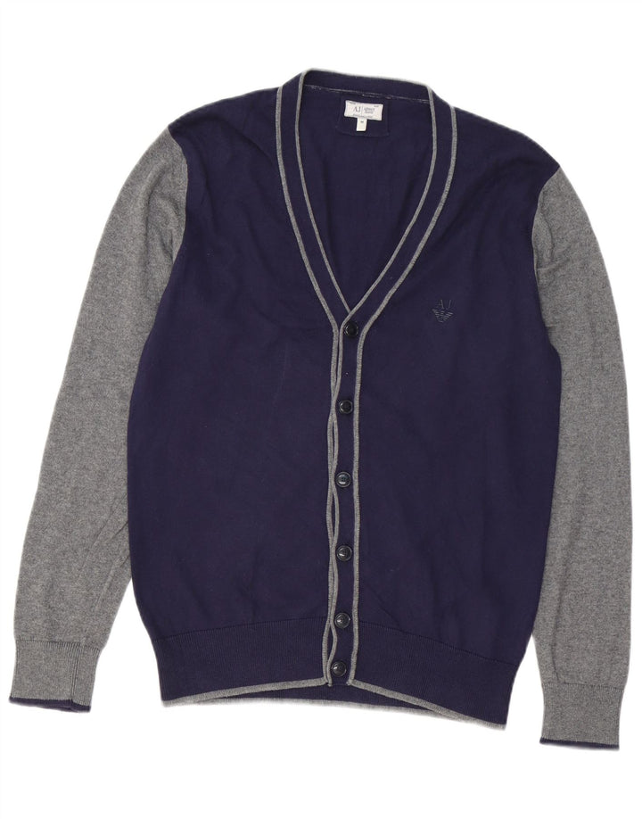 ARMANI JEANS Maglione cardigan da uomo in cotone color block medio blu navy