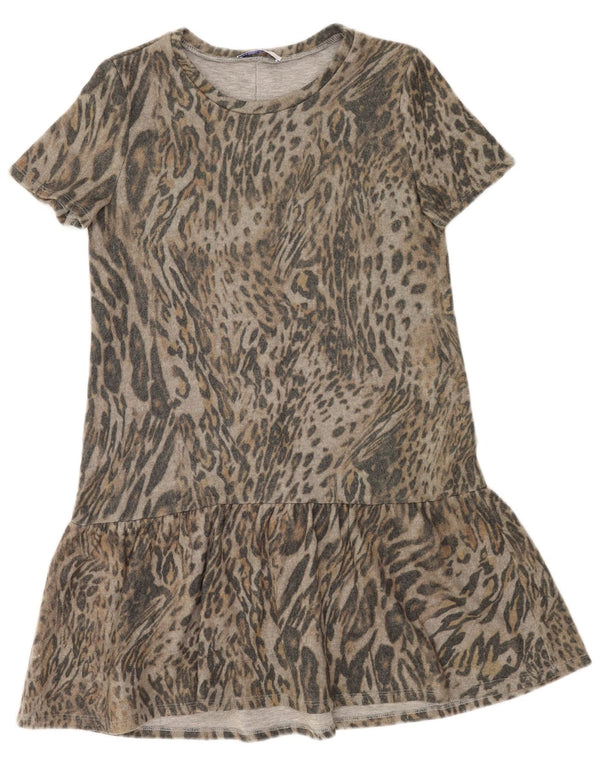 Abito Zara da donna a vita bassa UK 10 piccola stampa animalier grigia