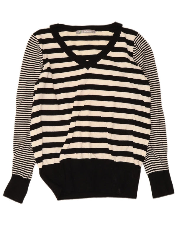 Maglione maglione con scollo a V da donna Marks & Spencer UK 10 piccolo a righe nere