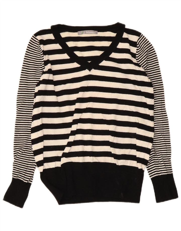 Maglione maglione con scollo a V da donna Marks & Spencer UK 10 piccolo a righe nere