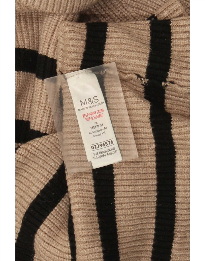 Maglione maglione a collo alto da donna Marks & Spencer UK 12 a righe beige medio