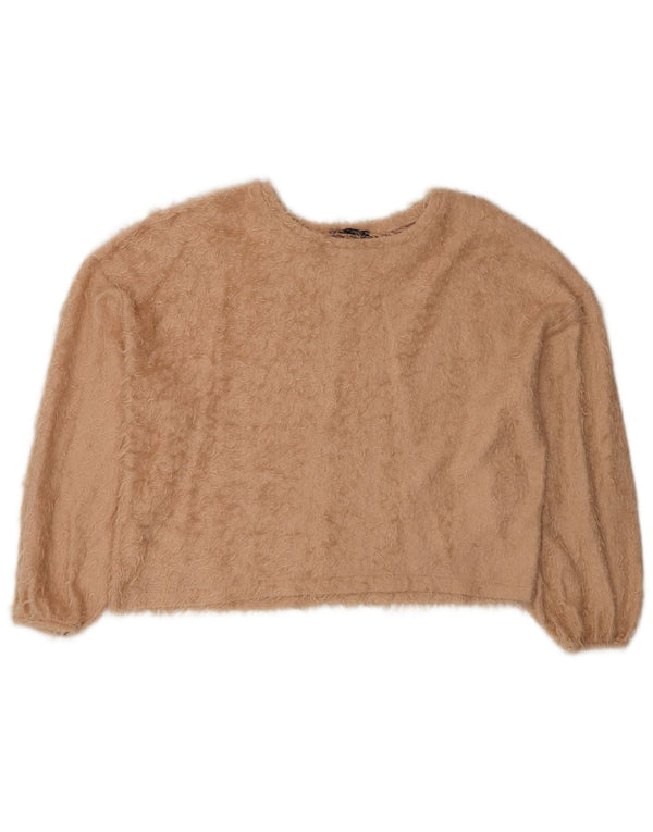 Maglione corto girocollo oversize da donna Zara UK 16 Large Beige