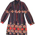 Abito camicia pullover vintage da donna UK 12 medio blu navy a righe