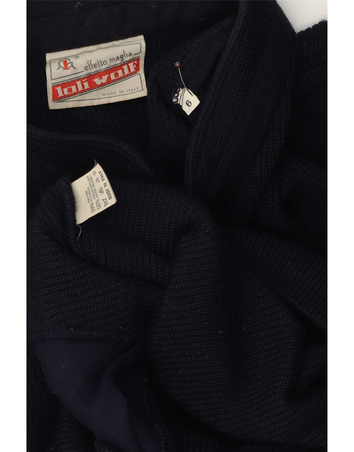 Maglione cardigan da uomo dalla vestibilità regolare Loli Wolf in lana blu navy media