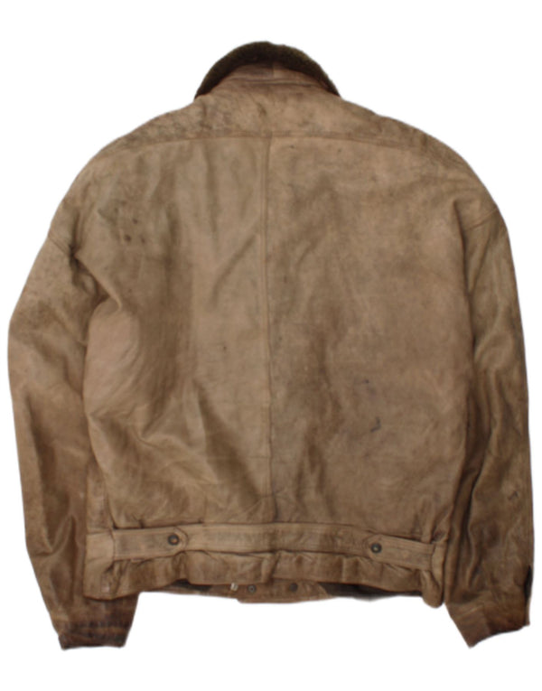Giacca in pelle vintage da uomo IT 50 grande in pelle marrone