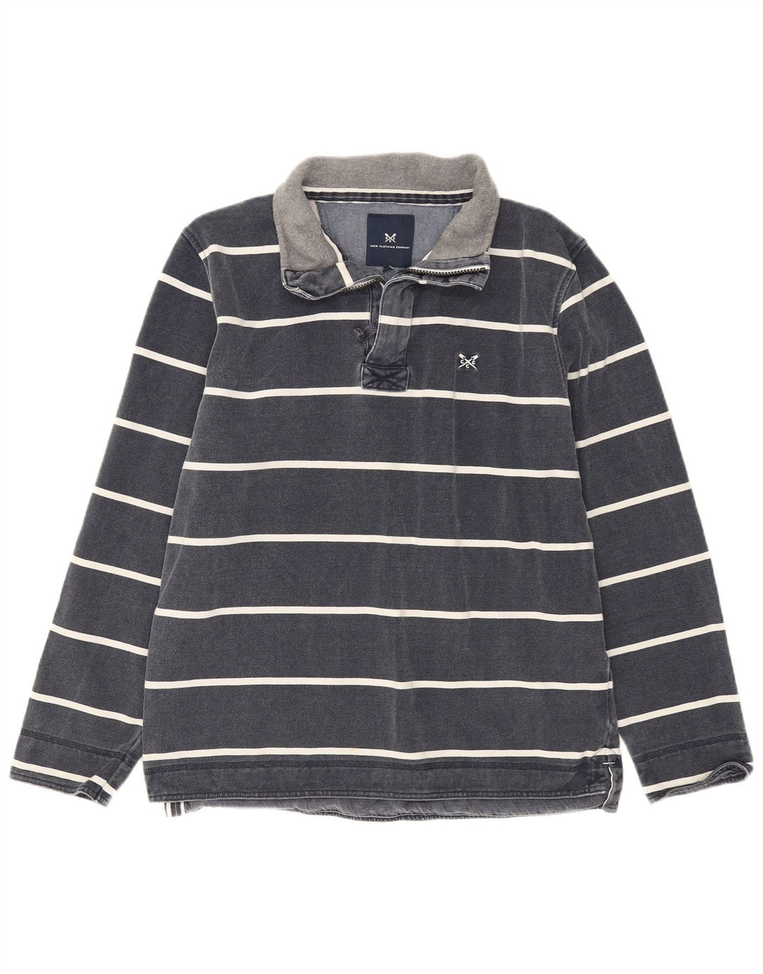 CREW CLOTHING Felpa da uomo con zip e collo maglione medio a righe blu navy