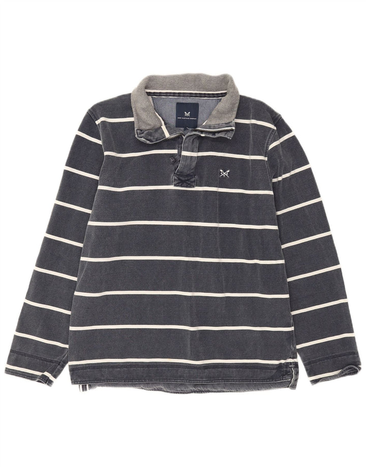 CREW CLOTHING Felpa da uomo con zip e collo maglione medio a righe blu navy