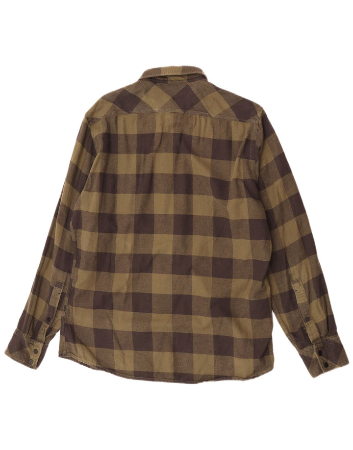 Hugo Boss Camicia da uomo in flanella dalla vestibilità regolare, grande in cotone a quadretti kaki