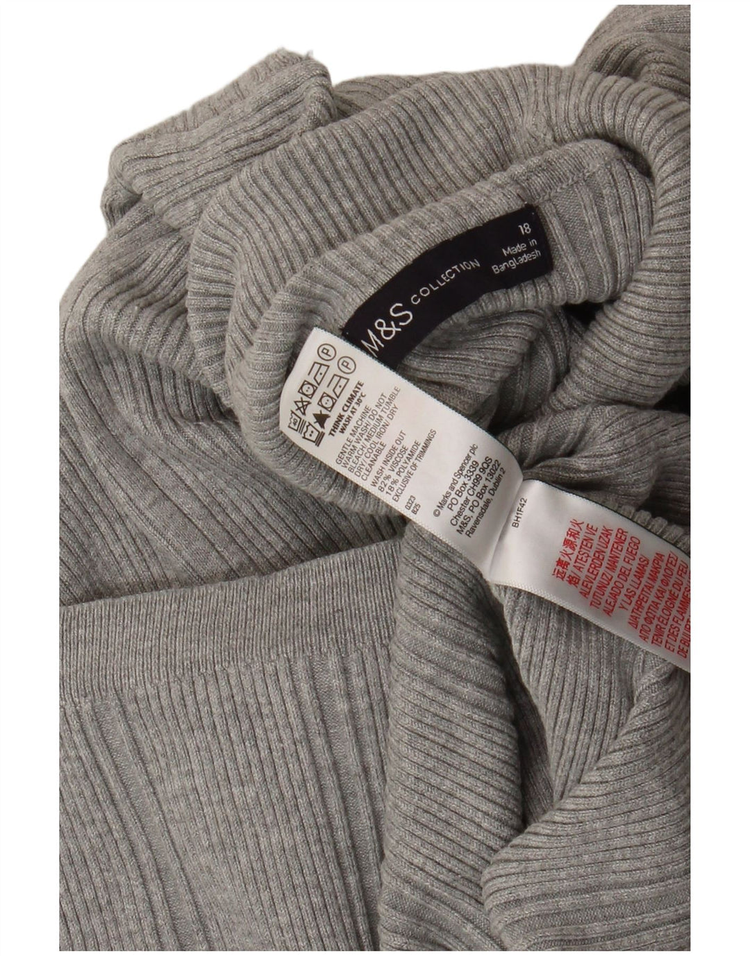 Maglione maglione a collo alto da donna Marks & Spencer UK 18 XL viscosa grigia