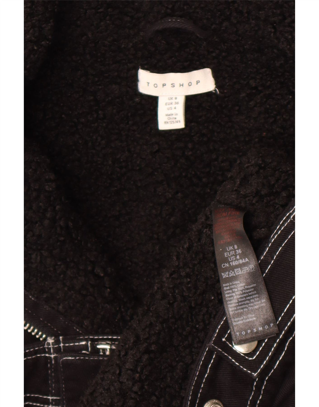 Giacca Sherpa oversize da donna Topshop UK 8 piccola in cotone nero